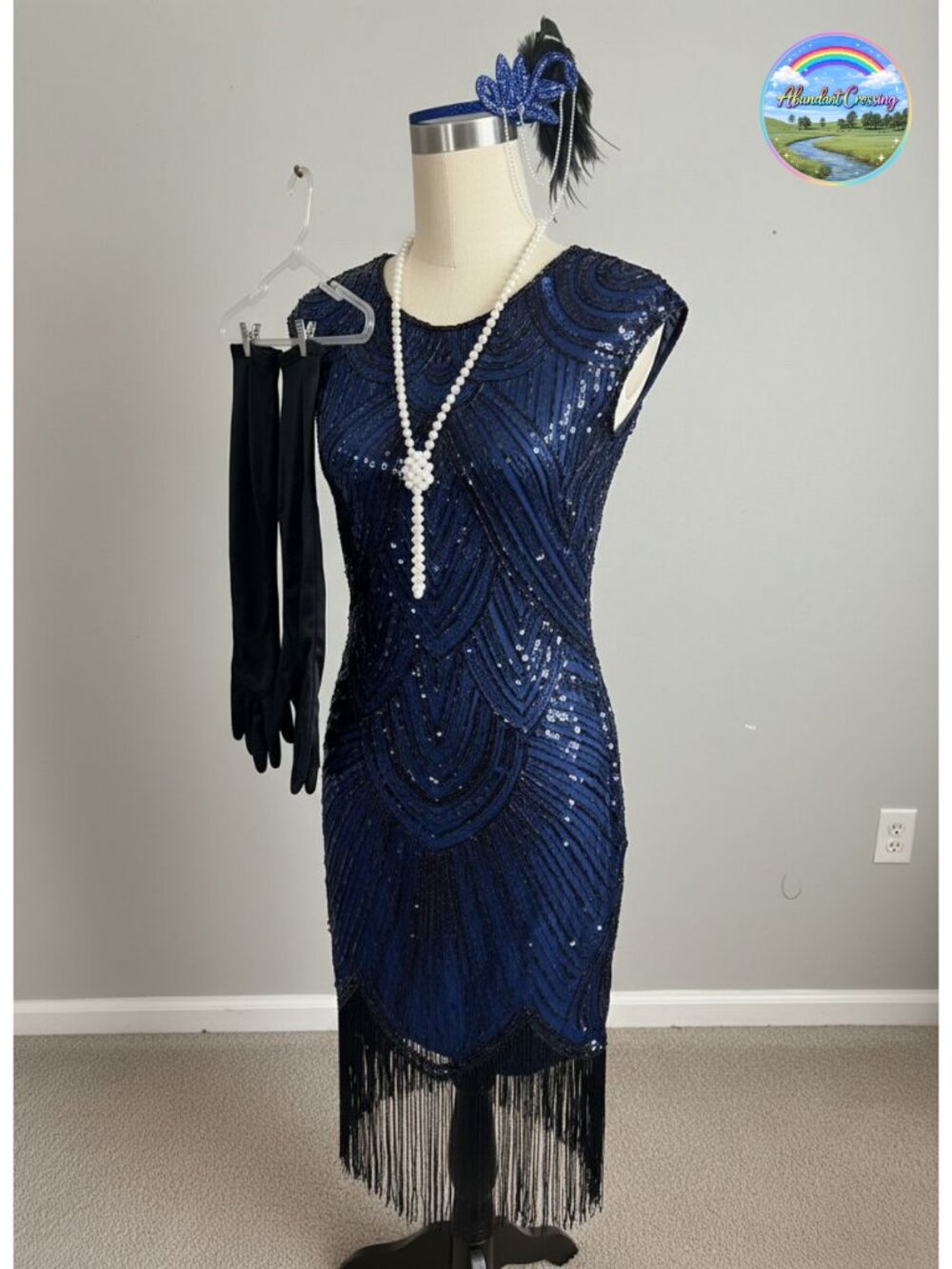 1920s Flapper Sequin Fringed Dress with Accessories Set